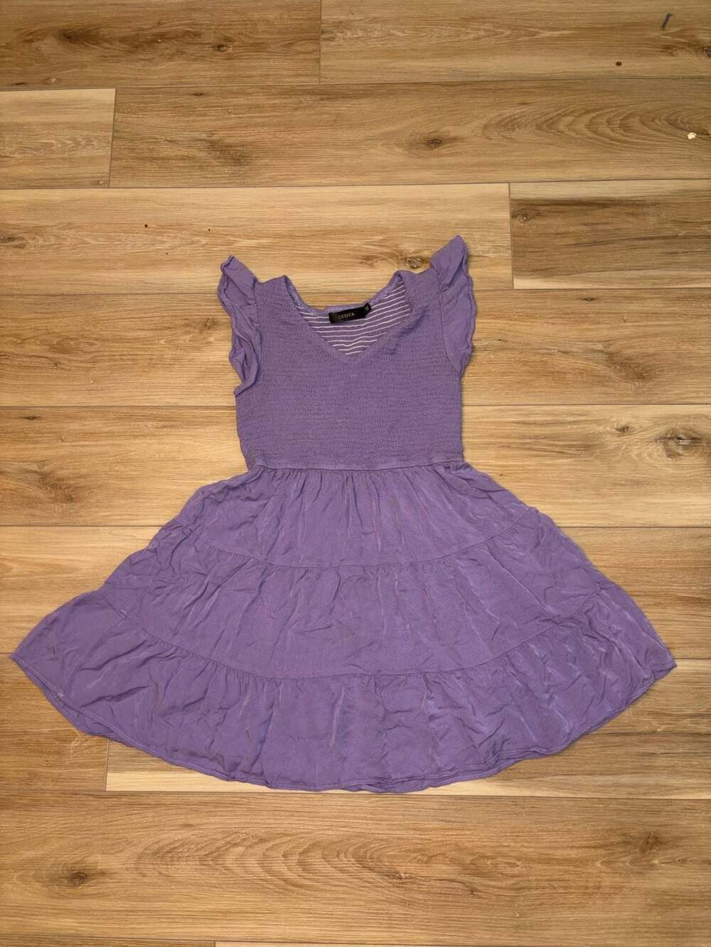 Zesica Women's Purple Smocked Tiered Ruffle Sleeve Dress Size M